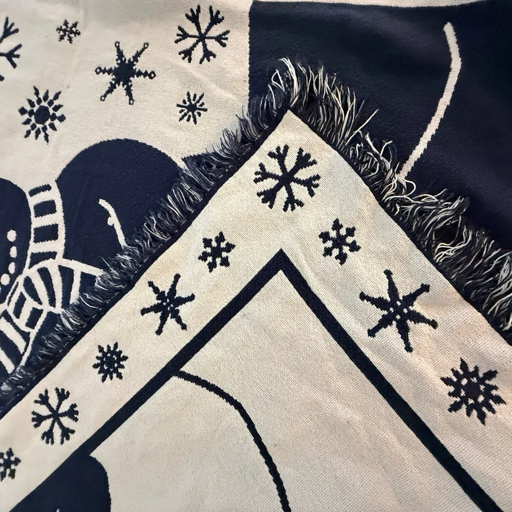 Festive Snowman Holiday Throw Blanket - Blue and White